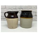 2 antique pottery pitcher, crock