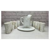 Milk glass grape iced tea set on platter