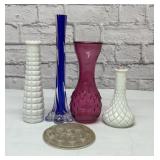 4 VTG vases & Flower frog
