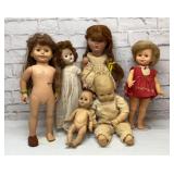 6 vintage dolls, composition, vinyl