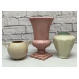 Three pottery vases, Redwing, Roseville, Coors