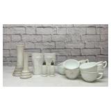 Milk, glass punch cups, vases, tumblers, S&P