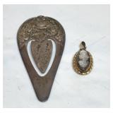 Sterling silver bookmark, cameo pendant 12kgf