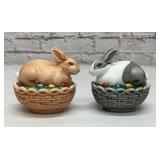 handpainted glass hen  on a nest pair-