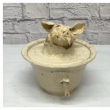 Comical Artist Pig pottery bowl w/lid 8
