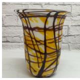 ART GLASS VASE YELLOW BROWN WHITE