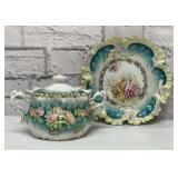 Antique Cracker Barrel & cake plate