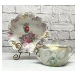 RS PRUSSIA HANDPAINTED BOWL, BISCUIT JAR