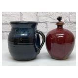 NC POTTERY PITCHER, OIL LAMP