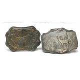 2 elk belt buckles highly decorated
