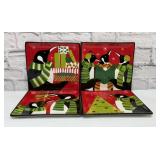 4 whimsical penguin Christmas plates