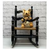 Rush seat rocking chair with kangaroos plush