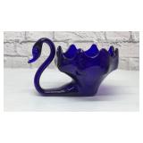 Cobalt blue art, glass swan 9