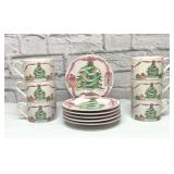 6 SANGO Christmas tea, cups, and saucers