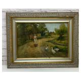 The landscape with a girl with ducks" art
