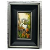 Antique Oil On Canvas Egret
