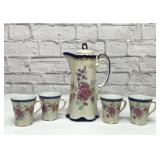 Antique chocolate pot with 4 cups porcelain 9