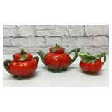 Royal Bayreuth tomato teapot, sugar, creamer