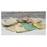 Assorted vintage tea towels, handkerchiefs