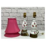 2 bedside lamps with hand painted roses