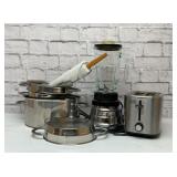 Stainless cookware, marble rolling pin