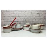 Assorted red enamelware
