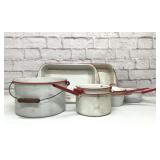 Red Enamelware kitchenware grouping