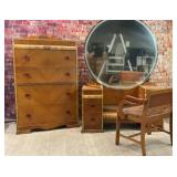 Waterfall bedroom chest, vanity, stool