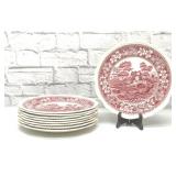 9 Spode pink tower dinner plates