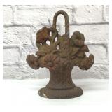 Antique cast-iron doorstop flower basket 9.5