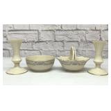 LENOX CHARLESTON BASKET, BOWL, CANDLESTICKS