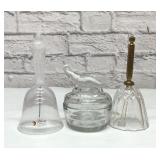 2 LEAD CRYSTAL BELLS, ELEPHANT DRESSER BOX