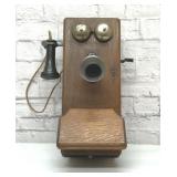 Antique Utica fire alarm tele. Co. OAK WALL PHONE
