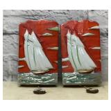 2 SAILBOAT WALL POCKETS WITH ANCHORS 1950