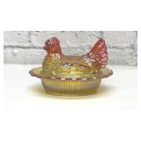 Pretty marigold & peach hen on a nest