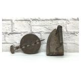 GRISWOLD STOVE PIPE DAMPER, BLACKLOCK SAD IRON