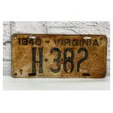 1940 VIRGINIA LICENSE PLATE