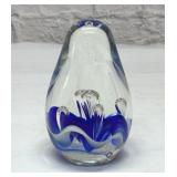 BLUE BUBBLE SWIRL PEAR PAPERWEIGHT