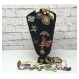 VTG COSTUME JEWELRY BROOCHES, POCKET WATCH