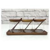 3 Condiment jars with spoons & tray