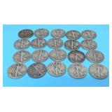20 SILVER WALKING LIBERTY HALF DOLLARS