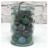 VTG JABO SHOOTER MARBLES IN ATLAS JAR