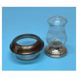 Sterling silver salt shaker & open salt cellar