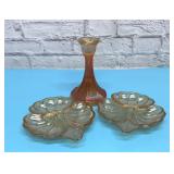 3 assorted carnival glass pieces