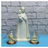 BLESSED MOTH8ER STATUE, 2 RELIGIOUS ORNAMENTS