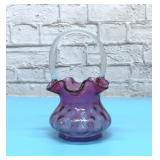 Fenton Mulberry thumbprint basket signed