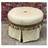 Brocade tufted hassock with gimp trim