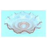 Pink depression glass wind flower ruffled bowl