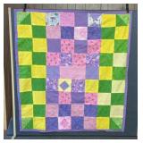Pastel block quilt hand stitched