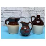 3 pottery pieces, jugs, creamer